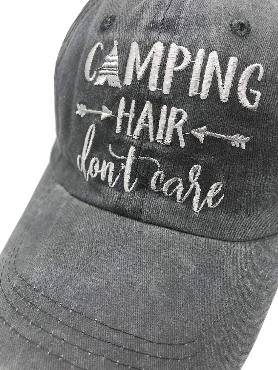 Camping Hair Don't Care Ponytail Hat Vintage Washed Distressed Baseball Dad Cap for Women