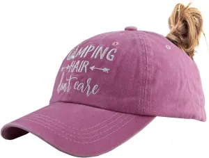 Camping Hair Don't Care Ponytail Hat Vintage Washed Distressed Baseball Dad Cap for Women