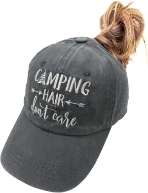 Camping Hair Don't Care Ponytail Hat Vintage Washed Distressed Baseball Dad Cap for Women