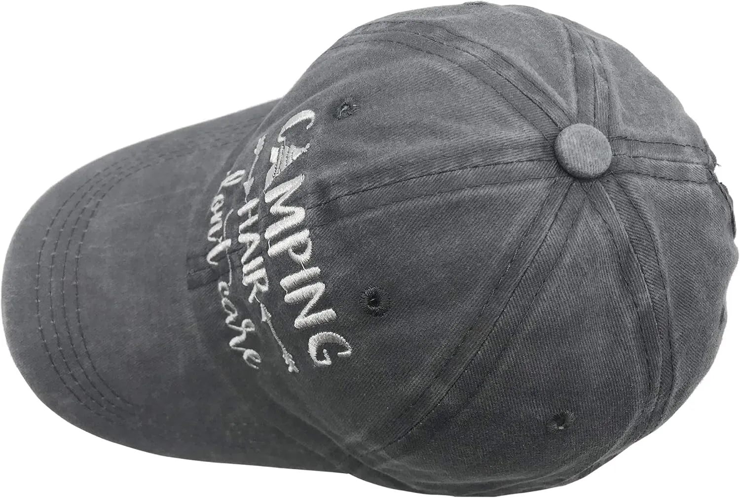 Camping Hair Don't Care Ponytail Hat Vintage Washed Distressed Baseball Dad Cap for Women