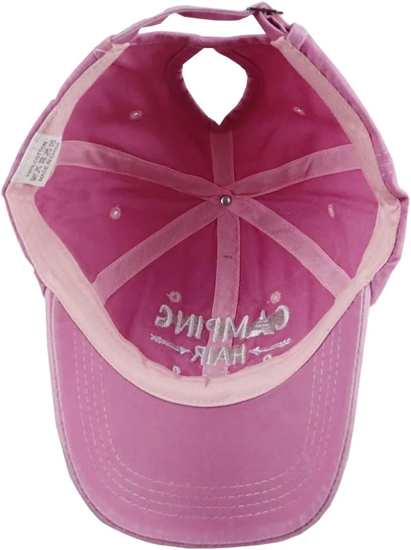 Camping Hair Don't Care Ponytail Hat Vintage Washed Distressed Baseball Dad Cap for Women