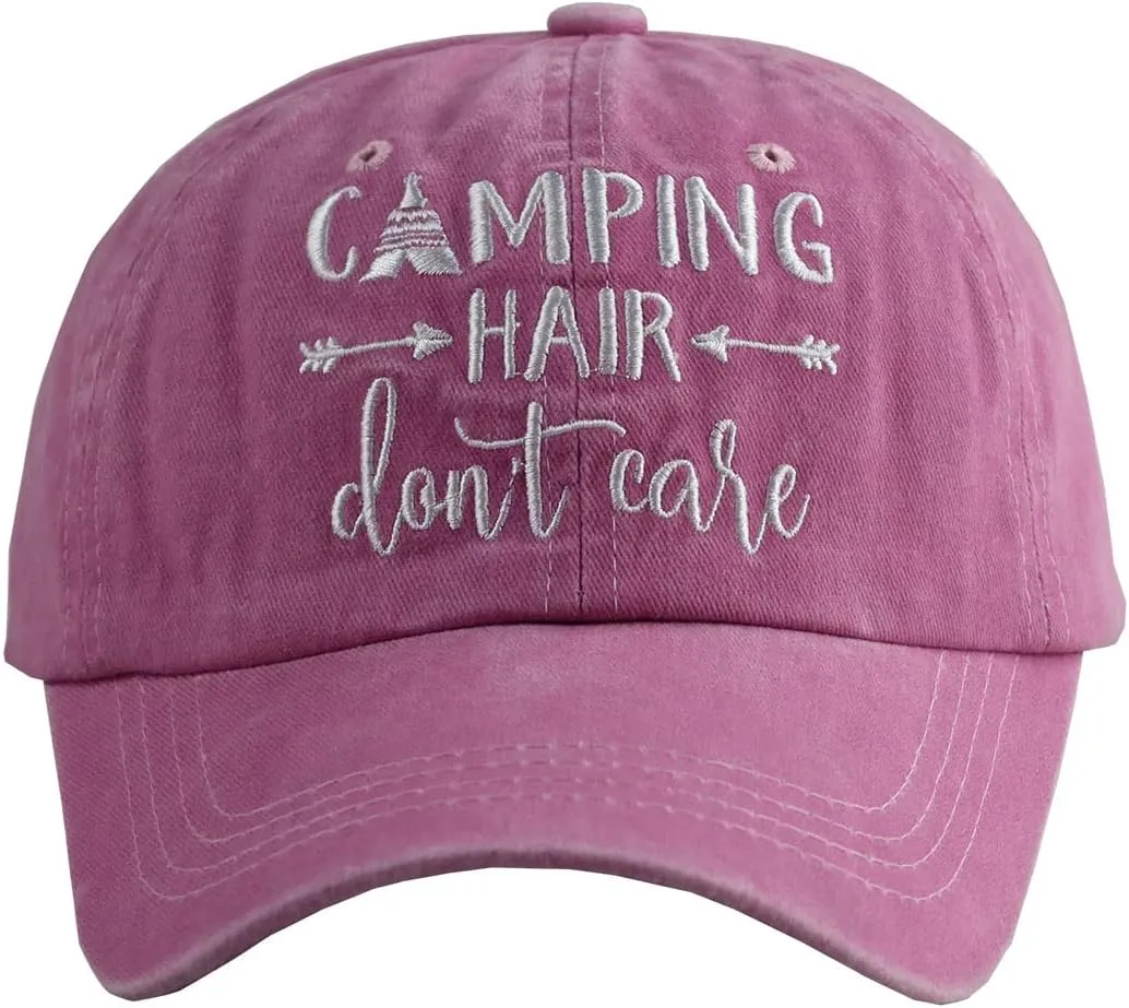 Camping Hair Don't Care Ponytail Hat Vintage Washed Distressed Baseball Dad Cap for Women