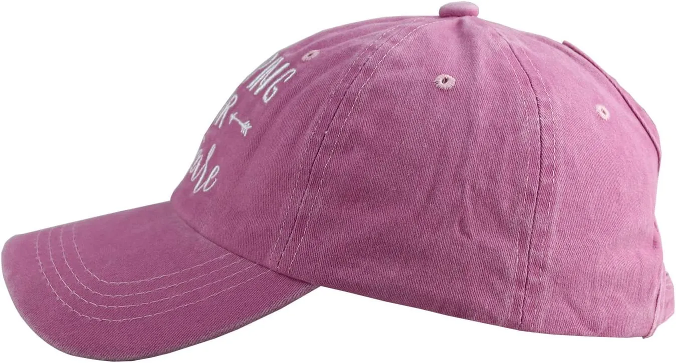 Camping Hair Don't Care Ponytail Hat Vintage Washed Distressed Baseball Dad Cap for Women