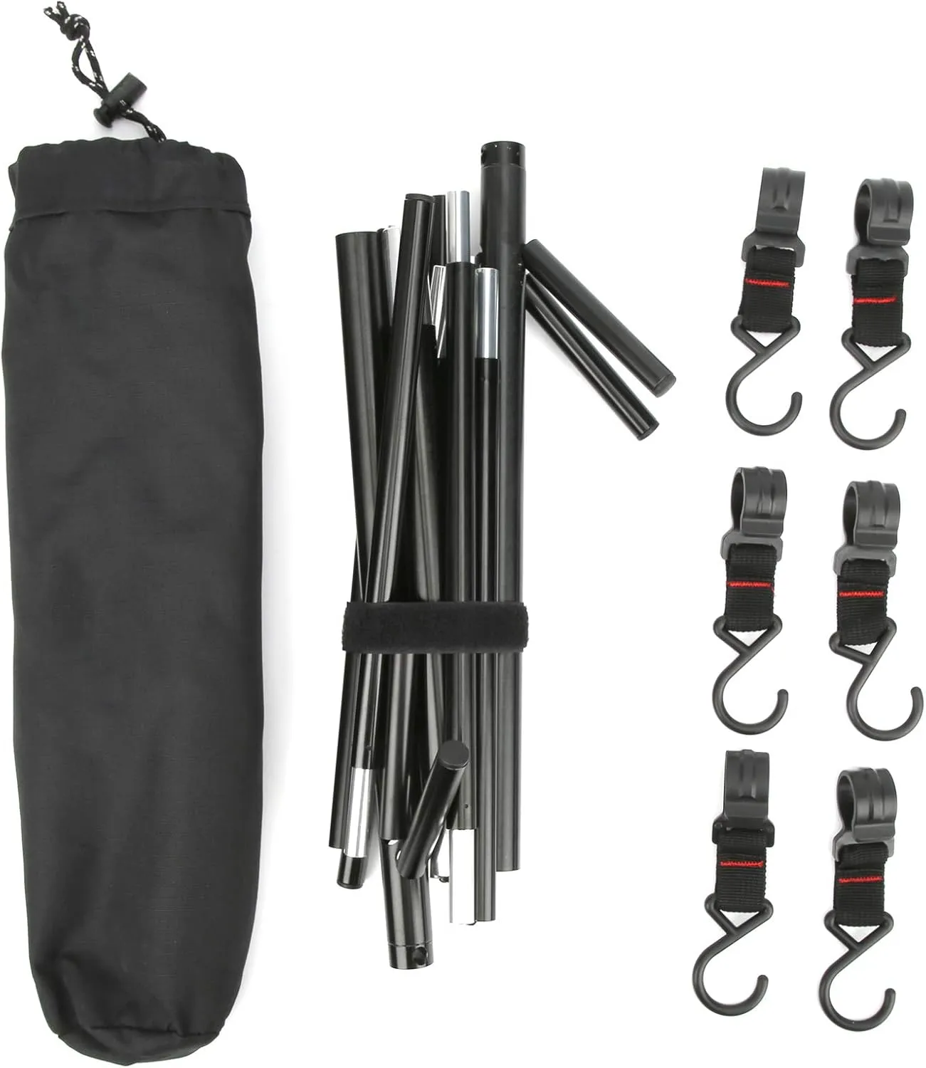 Camping Hanging Rack, Outdoor Camping Equipment Hanging Rack Foldable Stand Shelf Hanger with 6Pcs Hooks