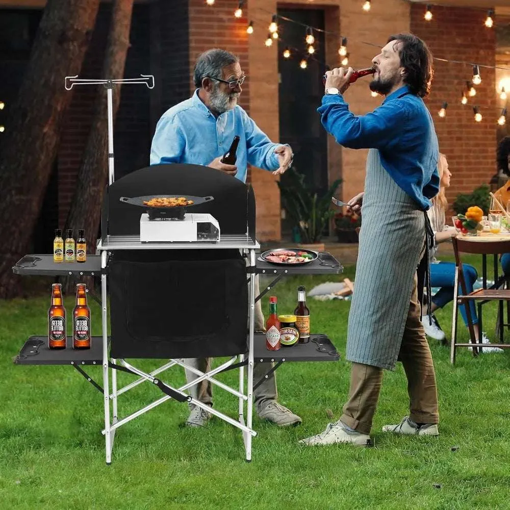 Camping Kitchen Table, Outdoor Cooking Table with 4 Panels & Storage Bag, Aluminum Folding Cooking Station, Heat Resistant Table
