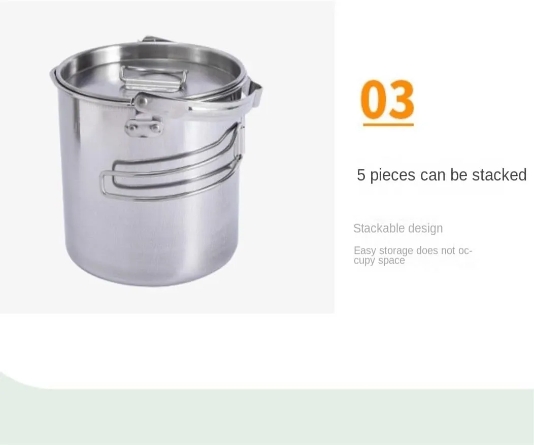 Camping Kitchen Utensil Outdoor Camping Tableware Stainless Steel Hanging Pot Camping Cup Camping Cookware Soup Coffee Pot Portable for Outdoor Cooking