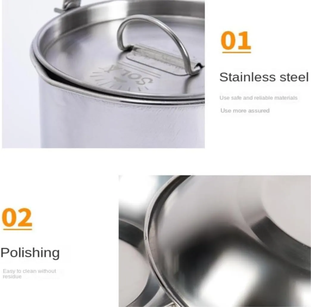 Camping Kitchen Utensil Outdoor Camping Tableware Stainless Steel Hanging Pot Camping Cup Camping Cookware Soup Coffee Pot Portable for Outdoor Cooking