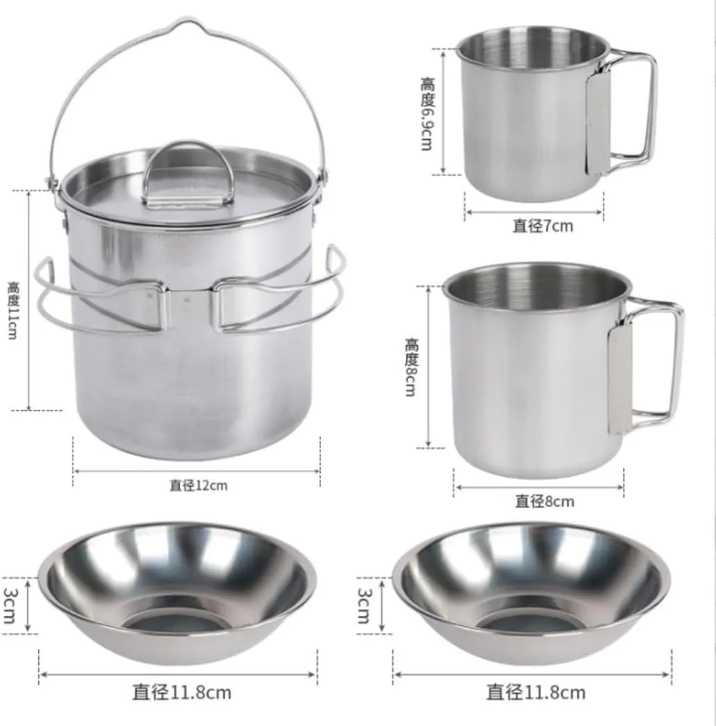 Camping Kitchen Utensil Outdoor Camping Tableware Stainless Steel Hanging Pot Camping Cup Camping Cookware Soup Coffee Pot Portable for Outdoor Cooking