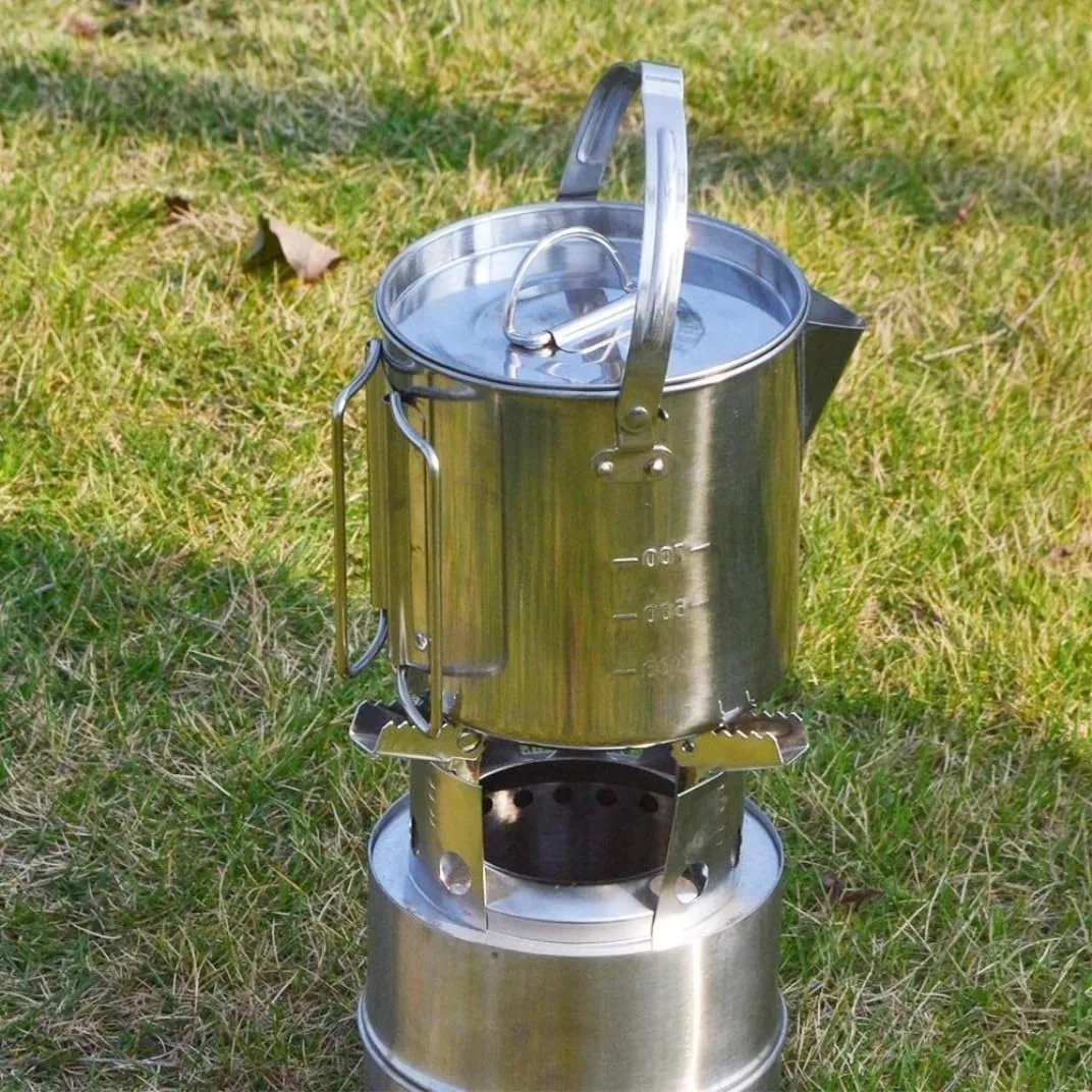 Camping Kitchen Utensil Outdoor Camping Tableware Stainless Steel Hanging Pot Camping Cup Camping Cookware Soup Coffee Pot Portable for Outdoor Cooking
