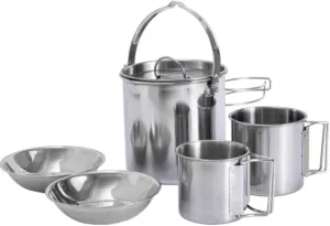 Camping Kitchen Utensil Outdoor Camping Tableware Stainless Steel Hanging Pot Camping Cup Camping Cookware Soup Coffee Pot Portable for Outdoor Cooking