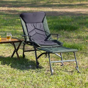 Camping Lounge Chair, Portable Folding Reclining Camping Chair with Adjustable backrest for Indoor and Outdoor Camping Beach Hiking Fishing (Green Black)