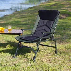 Camping Lounge Chair with Adjustable Backrest & Footrest - Portable Folding Reclining Chair for Indoor & Outdoor Use, 330 lbs Capacity, Stainless-Steel Frame, 600D Fabric (Black   Green)