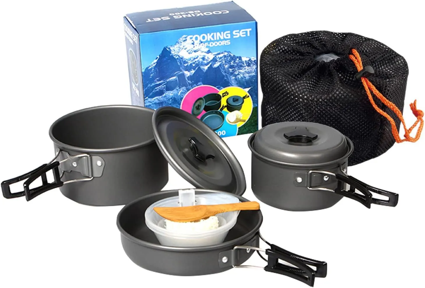 Camping Outdoor Cookware Set Non Stick Lightweight Portable for 2-3 Persons Aluminum Camping Pot and Pan Set