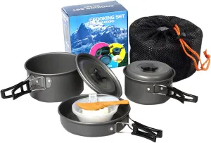 Camping Outdoor Cookware Set Non Stick Lightweight Portable for 2-3 Persons Aluminum Camping Pot and Pan Set