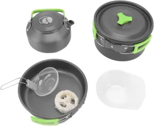 Camping Pots and Pans Set,Aluminum Camping Pan Pot Set Camping Cookware Set with Tableware Combination Portable Frying Pan, Cauldron and Tea Pot Camping Cooking Set for Outdoor