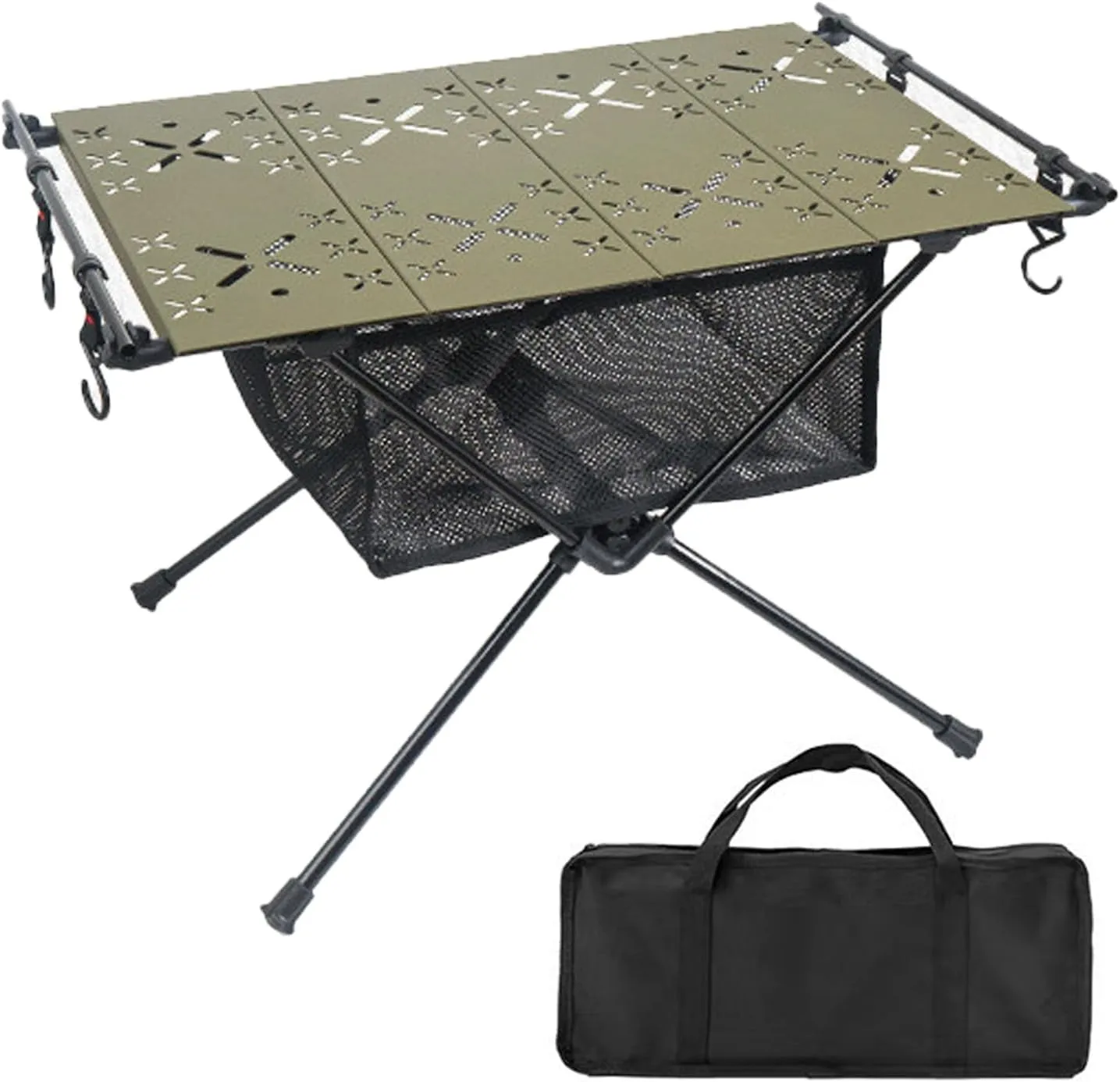 Camping Table, Aluminum Alloy Folding Table Barbecue Camping Table High Stability 20kg Load Capacity Multifunction Ultralight Portable Picnic BBQ Table Army Green A