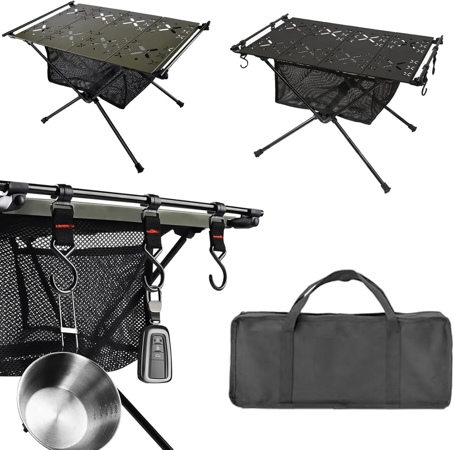 Camping Table, Aluminum Alloy Folding Table Barbecue Camping Table High Stability 20kg Load Capacity Multifunction Ultralight Portable Picnic BBQ Table Army Green A