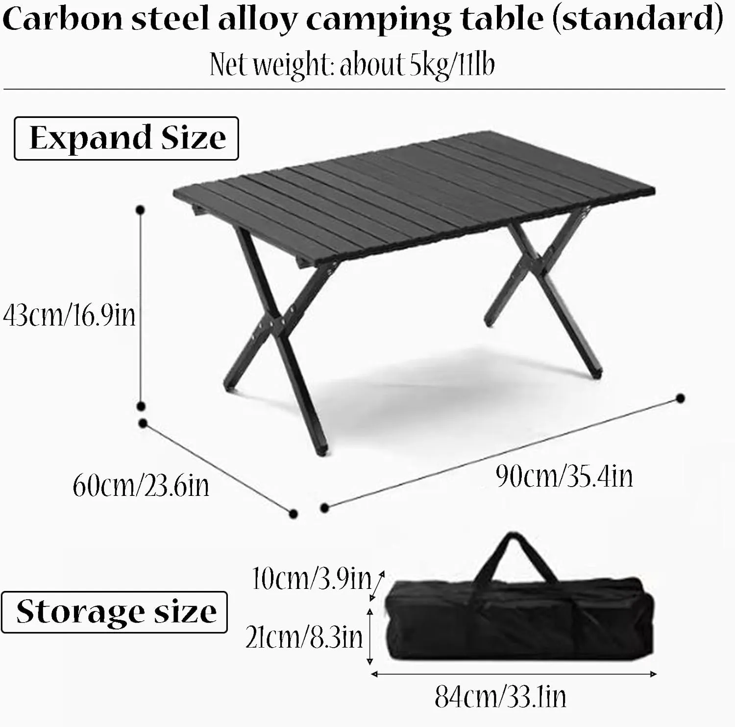 Camping Table Camping Folding Table Foldable Picnic Table Portable Roll Up Desktop Easy to Assembly for Indoor & Outdoor, Standard
