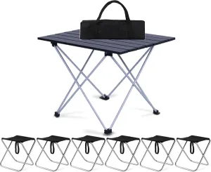 Camping Table Chairs 7-Piece Outdoor Folding Table Set, Portable Aluminum Camping Picnic Table, Car Ultra-Light Small Square Table, 56x40x40cm (Color : Black)