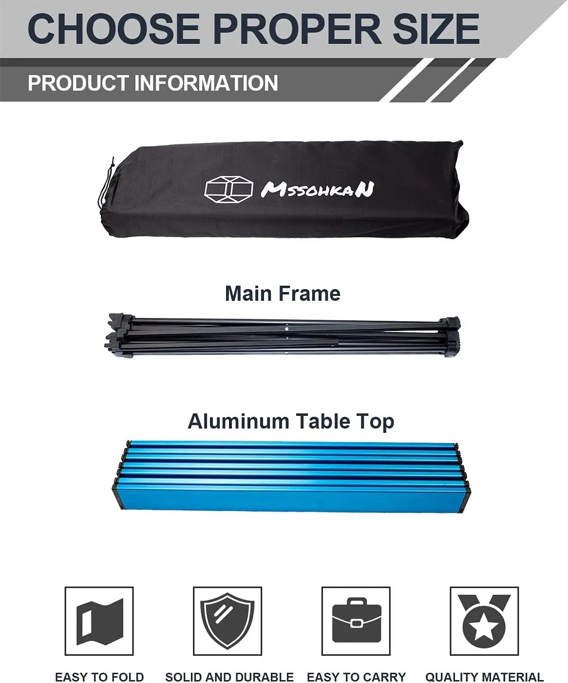 Camping Table Folding Portable Camp Side Table Aluminum Lightweight Carry Bag Beach Outdoor Hiking Picnics BBQ Cooking Dining Kitchen Blue Medium