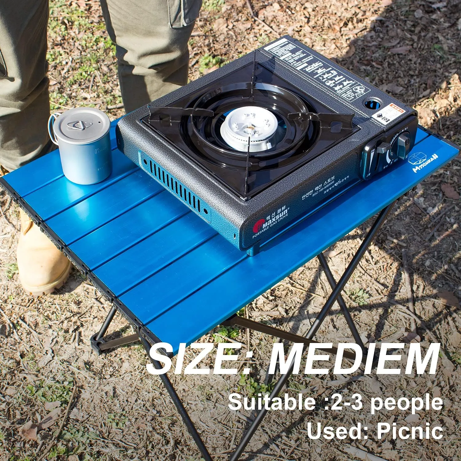 Camping Table Folding Portable Camp Side Table Aluminum Lightweight Carry Bag Beach Outdoor Hiking Picnics BBQ Cooking Dining Kitchen Blue Medium
