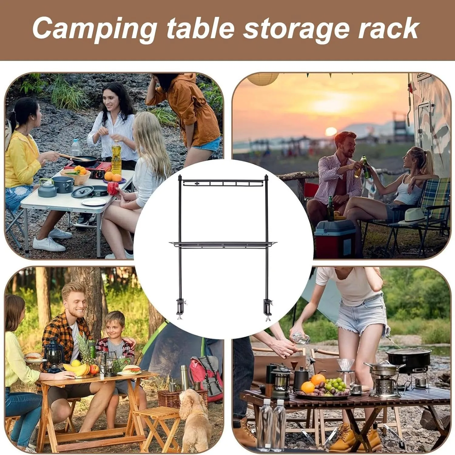 Camping Table Racks - Camping Table Storage Rack, Clamp On Camping Table Shelf | Adjustable Height Foldable Desktop Shelf, Lightweight Portable Small Lantern Stand Table Rack Suitable for Outdoor