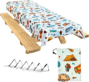 Camping Tablecloth, Picnic Tablecloth, Fits 4ft to 8ft Picnic Tables, Polyester, Washable & Reusable, Spill & Stain Resistant, Water Repellent, Table Cloth for Picnic Table - Vintage RV
