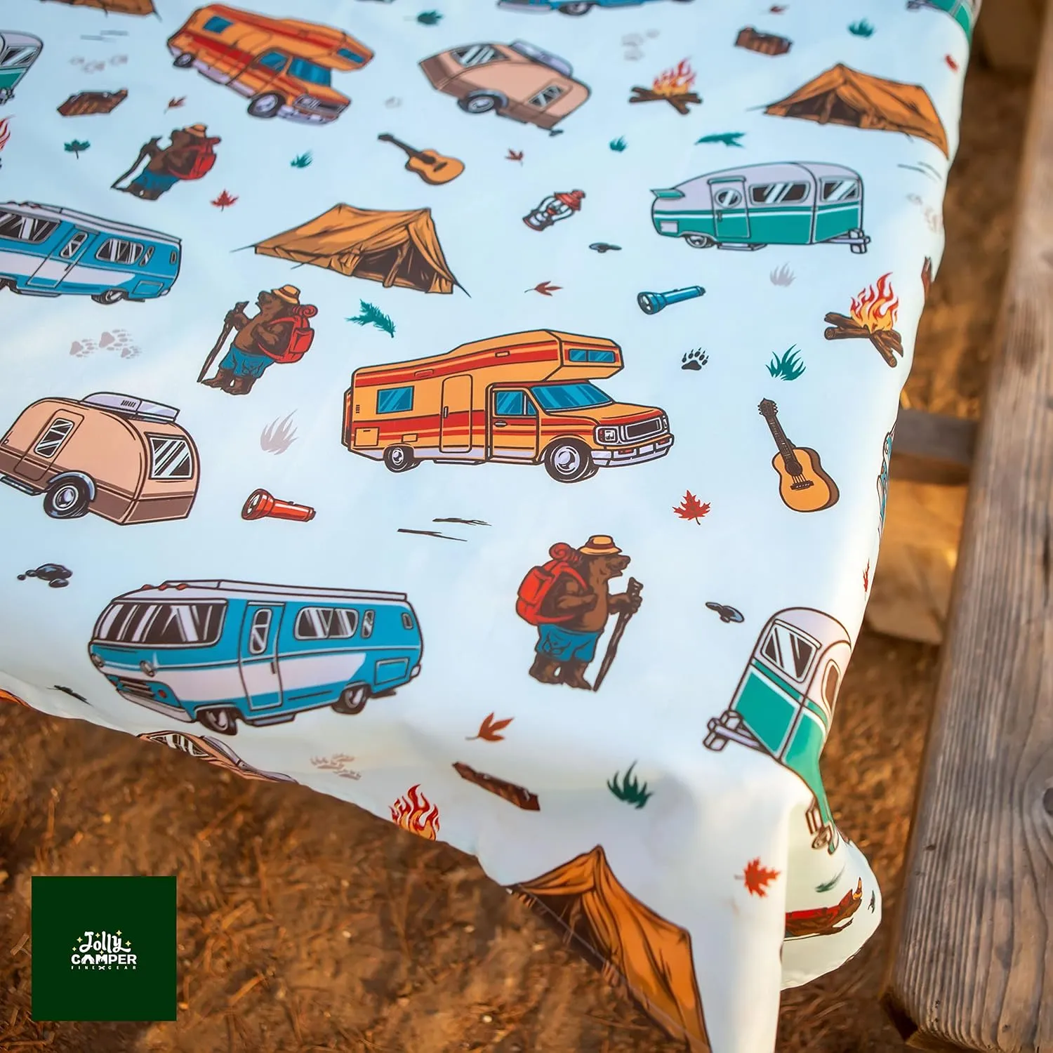 Camping Tablecloth, Picnic Tablecloth, Fits 4ft to 8ft Picnic Tables, Polyester, Washable & Reusable, Spill & Stain Resistant, Water Repellent, Table Cloth for Picnic Table - Vintage RV