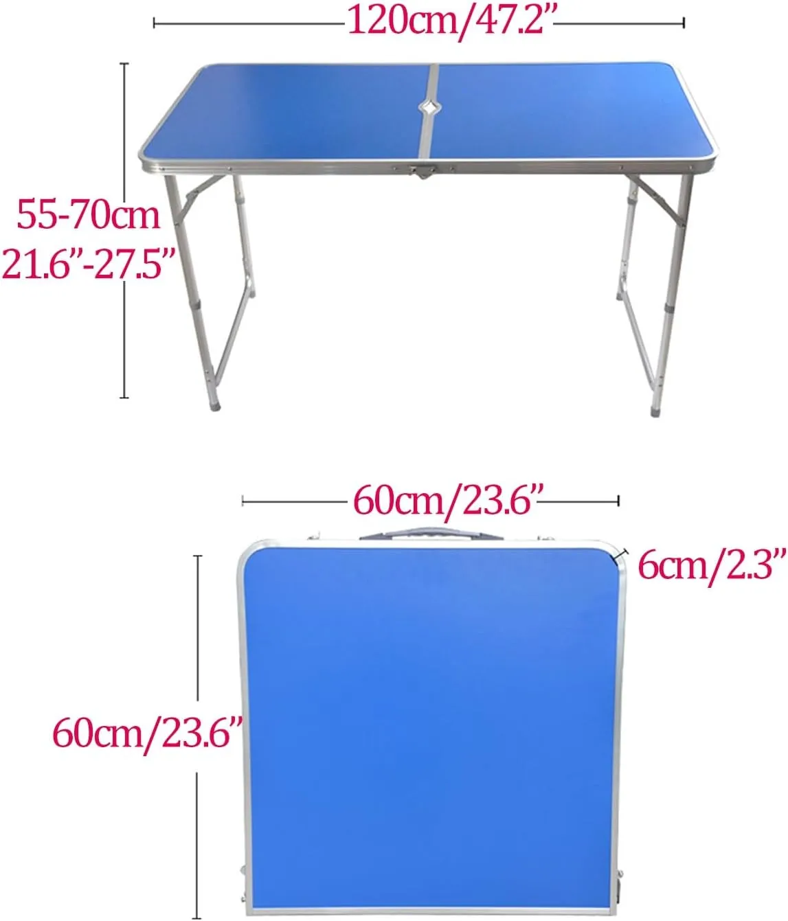 Camping Tables, Camp Tables Portable Foldable, Adjustable 47.2" Aluminum Folding Table for Picnic/Camping/Grilling (Color : Blue 4 Chairs)