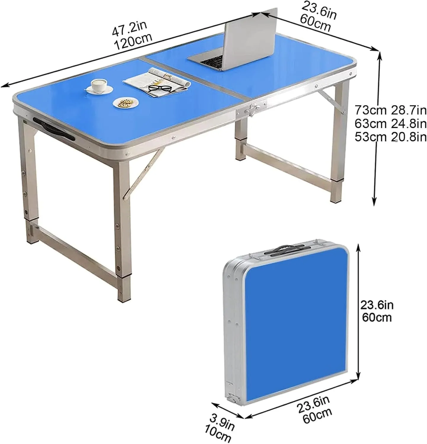 Camping Tables Folding Aluminum Table with Handle Desktop Height Adjustable Portable Trestle Table for Outdoor Market Beach Garden BBQ,Waterproof