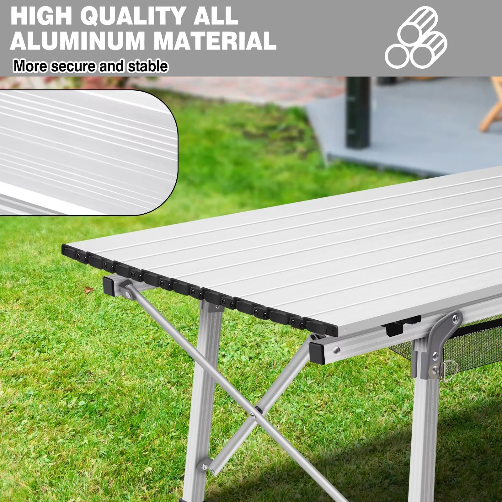 Camping Tables Rollup Picnic Table with Height Adjustable Legs, Collapsible Table Aluminium Outdoor Folding Table,90X53X45/68Cm
