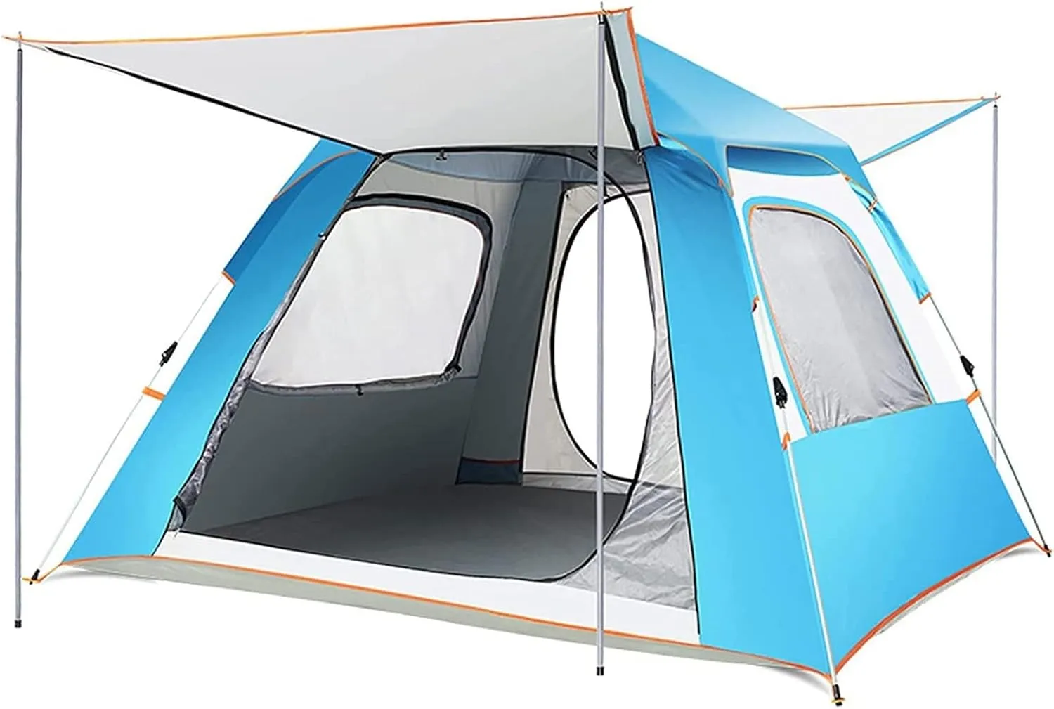 Camping Tent for 3-4 Persons,Automatic Pop Up Thicken Family Blackout Tent Double Door Outdoor Tent Windproof and Waterproof Lightweight Suitable for Hiking Outdoor Backpacking Travel (Blue)