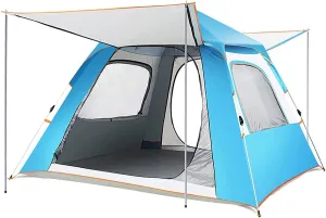 Camping Tent for 3-4 Persons,Automatic Pop Up Thicken Family Blackout Tent Double Door Outdoor Tent Windproof and Waterproof Lightweight Suitable for Hiking Outdoor Backpacking Travel (Blue)