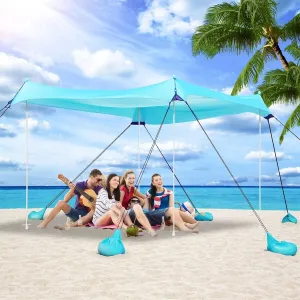 Camping Tent UPF50  with 8 Sandbags, Beach Shade Canopy for 6-12 Persons, Pop Up Canopy for Camping, Picnics, 12X12FT Turquoise