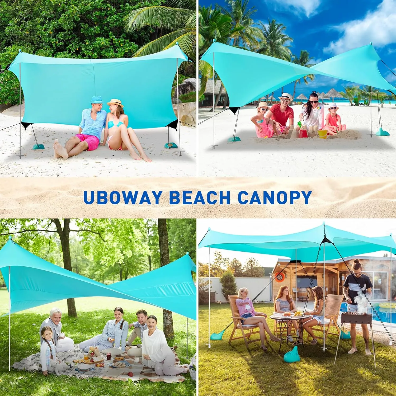 Camping Tent UPF50  with 8 Sandbags, Beach Shade Canopy for 6-12 Persons, Pop Up Canopy for Camping, Picnics, 12X12FT Turquoise
