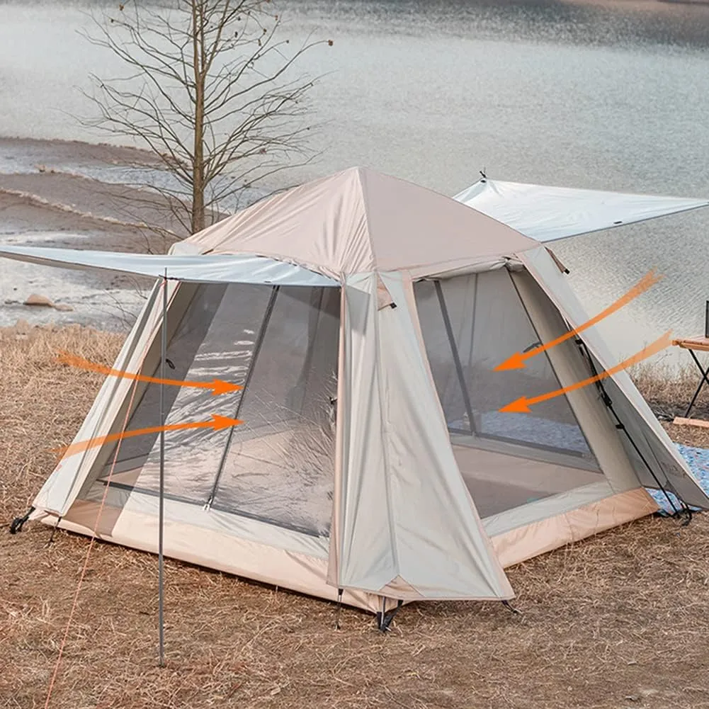 Camping Tent Waterproof Pop Up Tent with Zipped Double Door and Carrying Bag Lightweight Instant Family Tent for 3-4 Person Use, Quick Setup