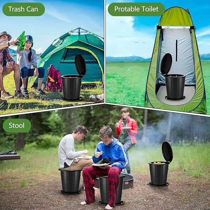 Camping Toilet, Portable Toilet for adults with Adjustable Height - Foldable Travel Toilet Perfect for Outdoor and Indoor Use, Emergency Situations, Traffic Jams, Cars, Tents, Boats (Black)