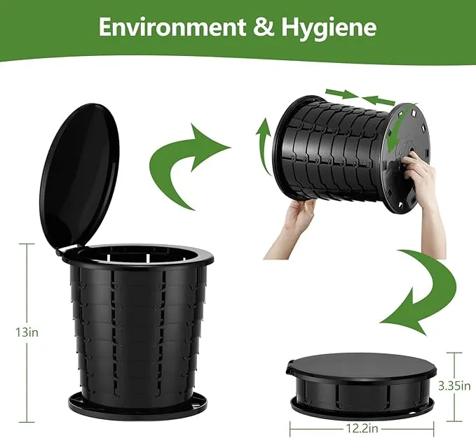 Camping Toilet, Portable Toilet for adults with Adjustable Height - Foldable Travel Toilet Perfect for Outdoor and Indoor Use, Emergency Situations, Traffic Jams, Cars, Tents, Boats (Black)