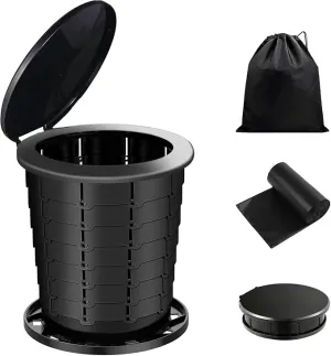 Camping Toilet, Portable Toilet for adults with Adjustable Height - Foldable Travel Toilet Perfect for Outdoor and Indoor Use, Emergency Situations, Traffic Jams, Cars, Tents, Boats (Black)