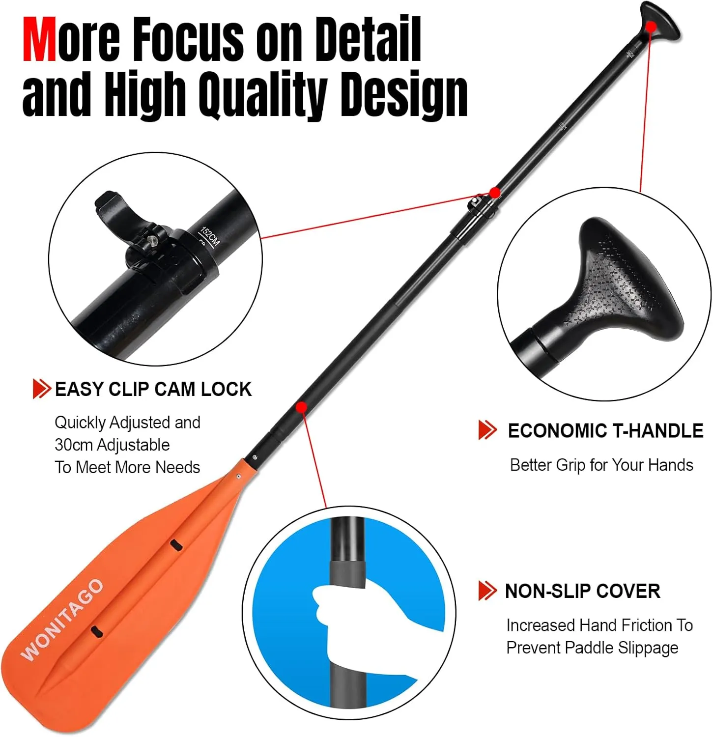 Canoe Paddles Aluminum Paddle with PP Blades, Floating Adjustable Canoe Paddle and Boat Paddle, 122-152 cm/4-5 Ft