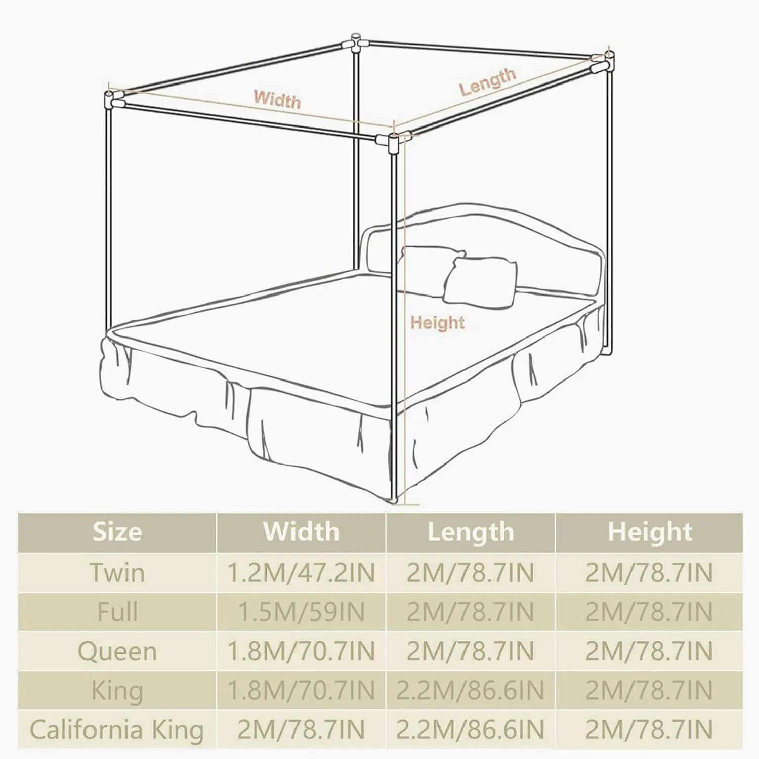 Canopy Curtain Bed Frame Stainless Steel Canopy Bed Frame Post Four Corner Post Bed Netting Canopy for Bedroom Decoration,B,Twin