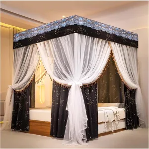 Canopy Curtain Bed Frame Stainless Steel Canopy Bed Frame Post Four Corner Post Bed Netting Canopy for Bedroom Decoration,B,Twin