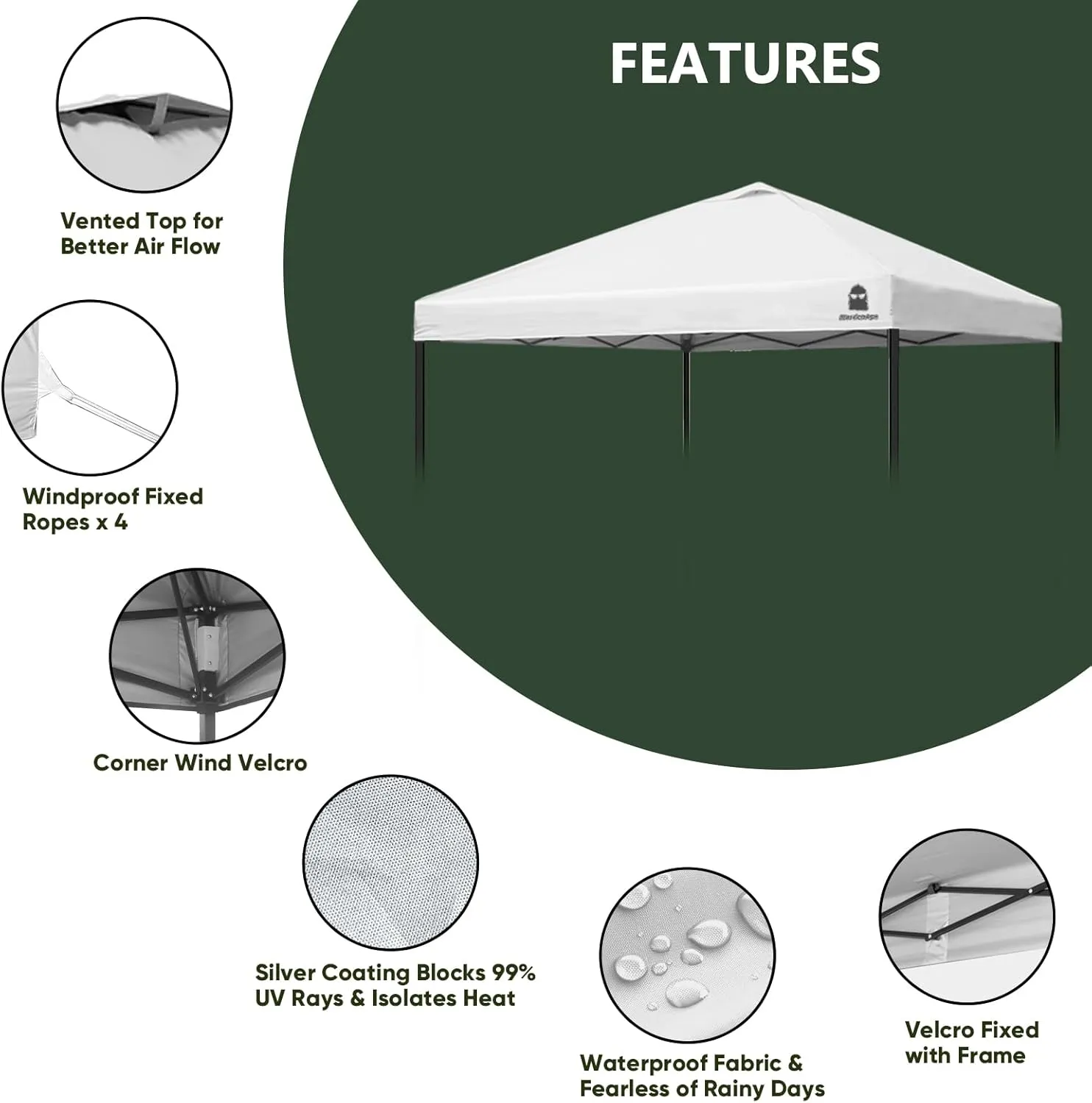 Canopy Replacement Top Cover, Sunshade Top Covers for Pop Up 10x10 Canopy Gazebos Tent, Canopy Tent Cover with Vent Ropes, Windproof Drawstring (White, 120"x120" (Top Only))