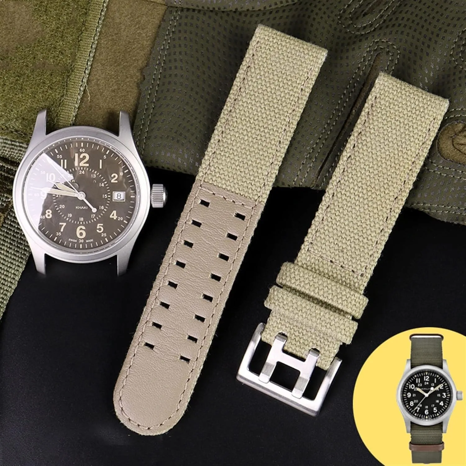 Canvas leather strap for Hamilton Khaki field H68201993 H7060596 For Seiko watch band