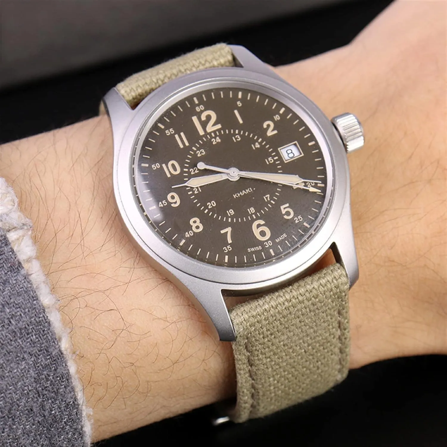 Canvas leather strap for Hamilton Khaki field H68201993 H7060596 For Seiko watch band
