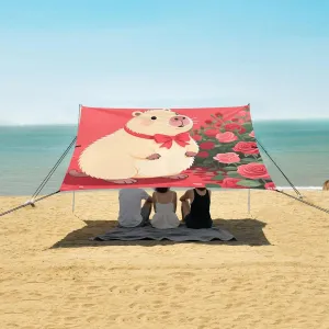 Capybara with Red Rose Beach Camping Tent Sun Shelter for Whole Family, Beach Shade Canopy with UPF50  UV Protection,Easy Set Up and Carry,Outdoor Shade for Trips, Fishing, Backyard Fun Picnics