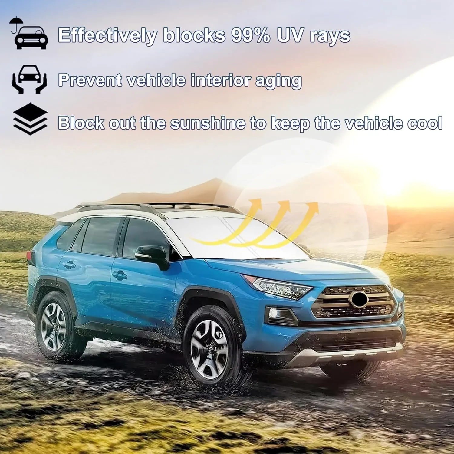 Car Windshield Sun Shade Foldable for Toyota RAV4 Accessories 2019-2025 & 2021-2025 RAV4 Prime Front Sun Shade Professional 310T Polyester UV Protection Keep Car Interior Cool