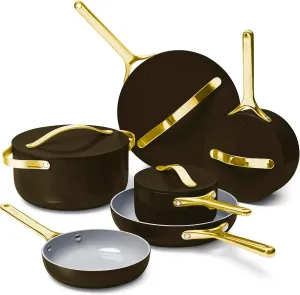 Caraway Deluxe Nonstick Ceramic Cookware Set (16 Piece) Pots, Frying Pans, Lids and Kitchen Storage - PFAS & PFOA Free - Oven Safe Ceramic Pan Set & Compatible with All Stovetops - Black