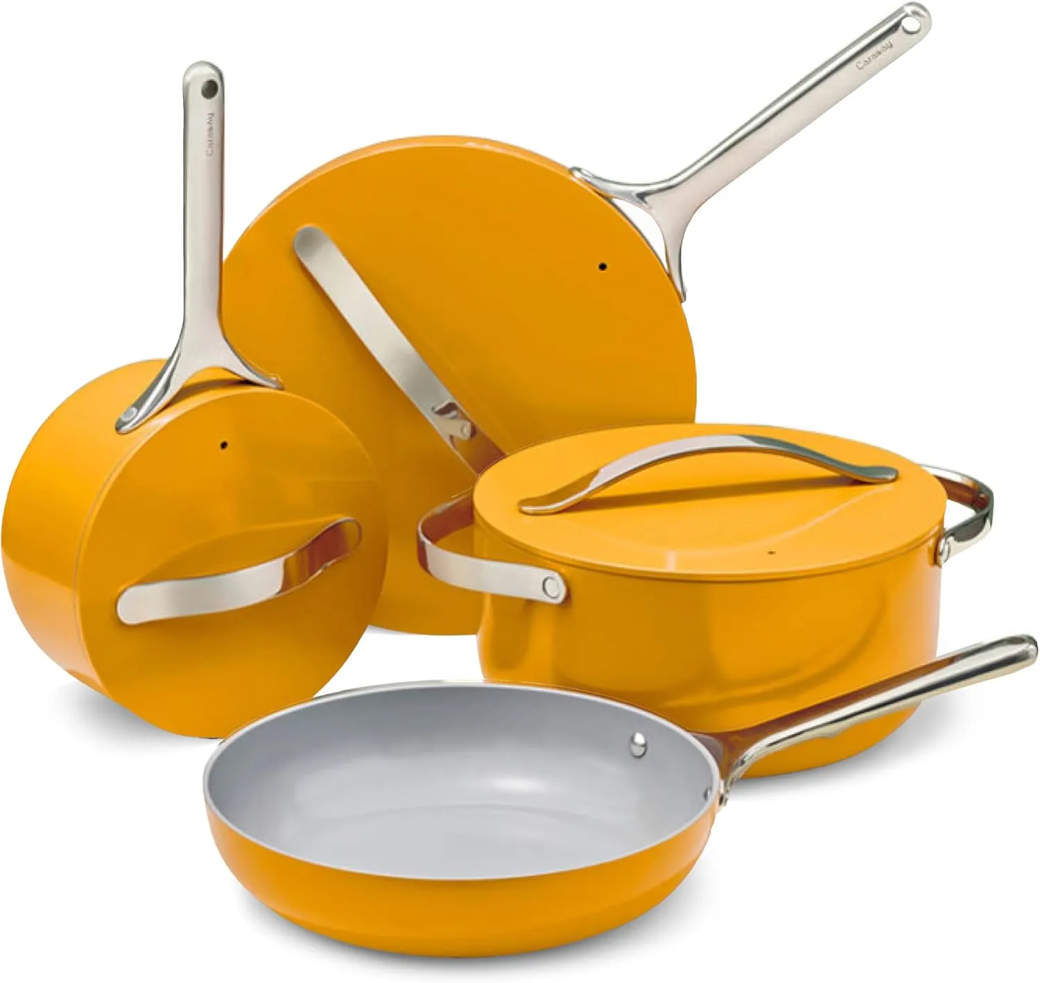 Caraway Nonstick Ceramic Cookware Set (12 Piece) Pots, Pans, Lids and Kitchen Storage - Oven Safe & Compatible with All Stovetops - Marigold