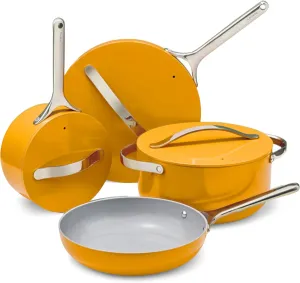Caraway Nonstick Ceramic Cookware Set (12 Piece) Pots, Pans, Lids and Kitchen Storage - Oven Safe & Compatible with All Stovetops - Marigold
